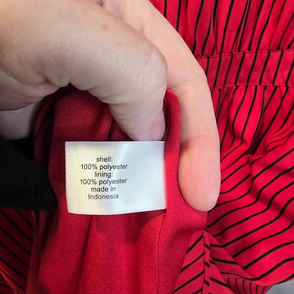 Glamour X Lane Bryant Button Up Dress 18 Red Black Pinstripe Elastic Waist - Picture 4 of 12
